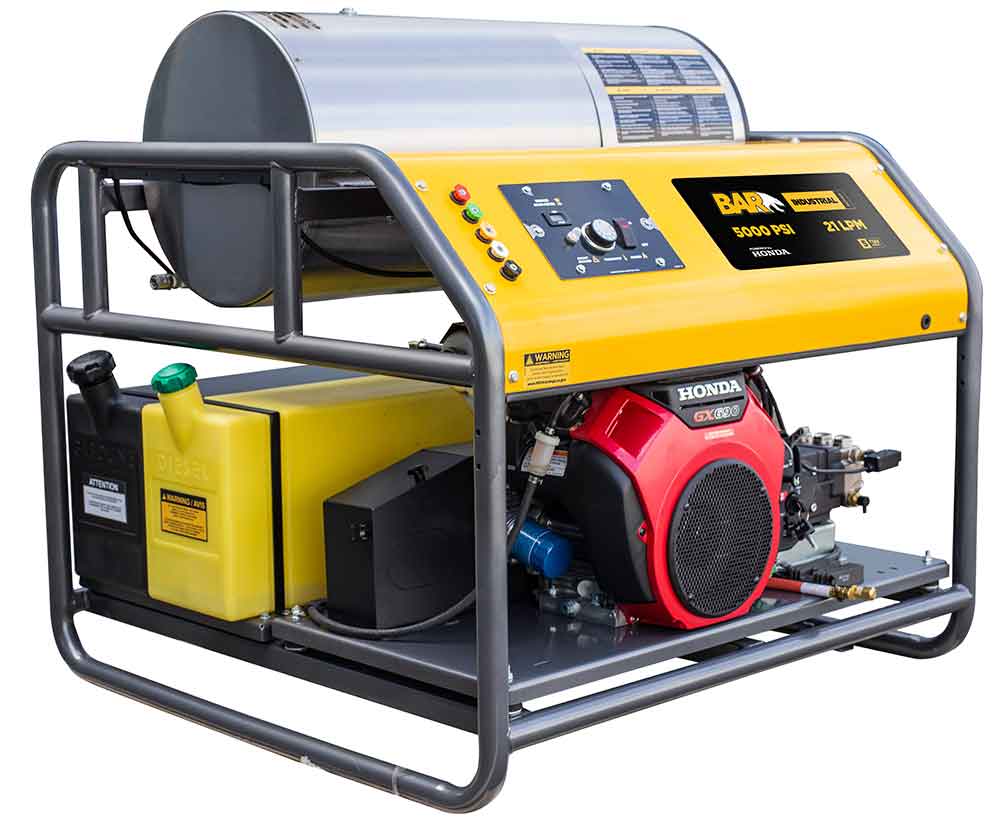 BAR Petrol Engine Driven Hot Water Unit 5000 PSI - 21L/min Pressure Cleaner