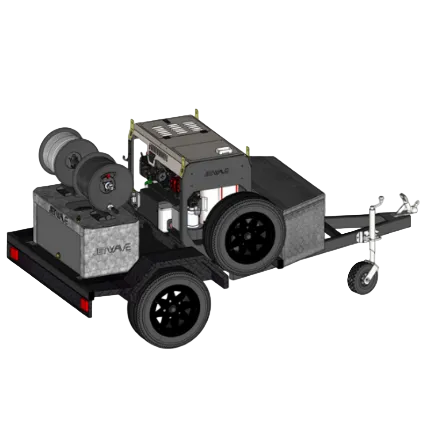 Illustration of the Jetwave Executive G2 Lite Trailer trailer with mechanical components on a white background
