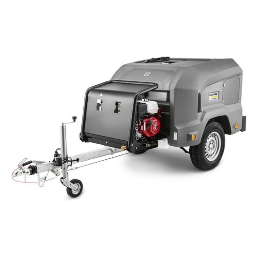 Karcher pressure cleaning trailer with a white background